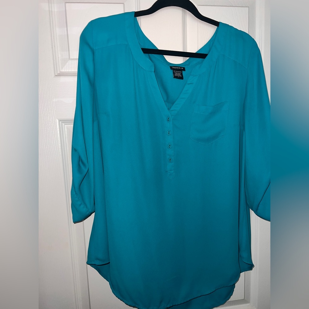 Torrid Georgette blouse 3/4 sleeve Teal